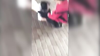 Chinese whore stripped naked in the street