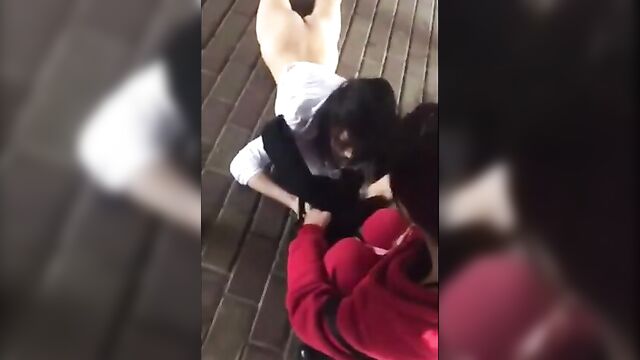Chinese whore stripped naked in the street