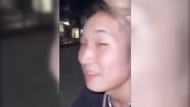 Japanese whore is stripped naked by a customer on the street - 2 image