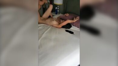Wife smears cream on lover's big cock and asks him to cum in her while husband watches