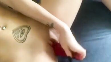 Skinny White Girl With Tight Pussy Using Big Red Dildo