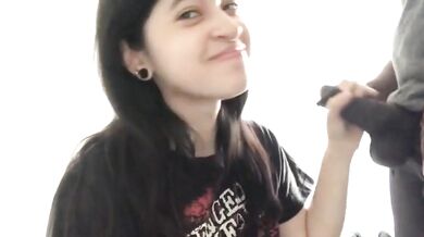 Cute goth girl records her first blowjob with bbc