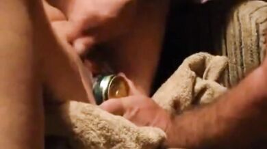 Father fucks his Daughter's Tight Pussy with a Beer Can
