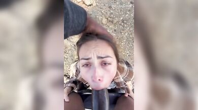 White GF gives a sloppy blowjob to BBC boyfriend outdoor