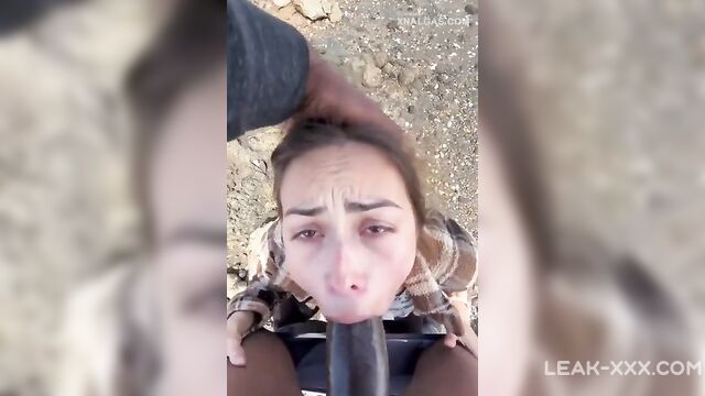 White GF gives a sloppy blowjob to BBC boyfriend outdoor - 4 image