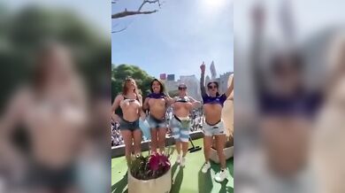 Soccer Cheerleaders Show Their Tits In The Street