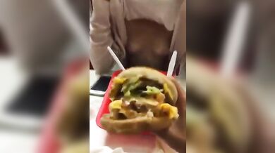 Cute Little Sister Shows Her Boobs To Her Brother In A Cafe