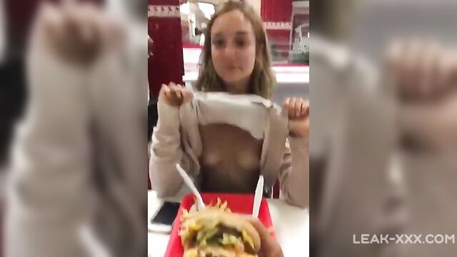 Cute Little Sister Shows Her Boobs To Her Brother In A Cafe - 2 image