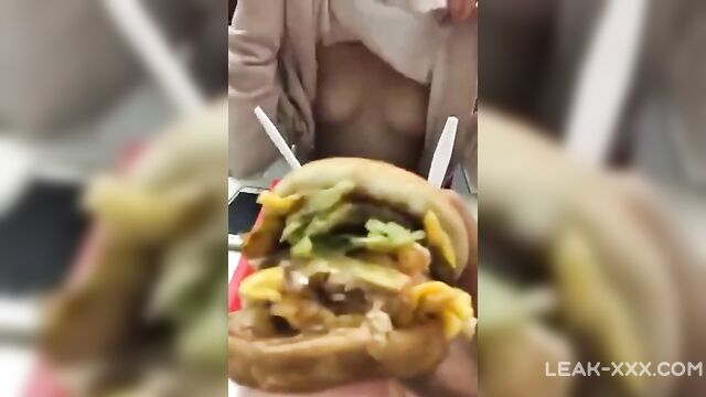 Cute Little Sister Shows Her Boobs To Her Brother In A Cafe - 5 image