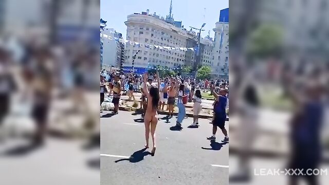 Nude Whore with galsses in public - 3 image