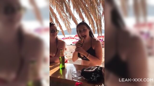 Girls Open A Beer With Their Teeth And Show Their Tits