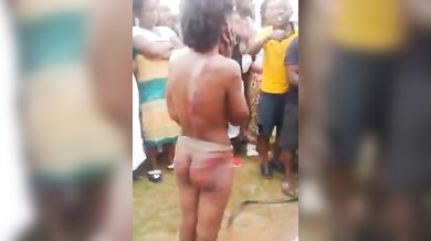African naked witch whipped badly