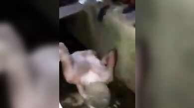 African naked witch wallowed in gutter