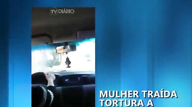 Brazil wife strips mistress naked and shaves in car