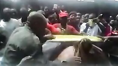 African two fat naked female thieves tied and transported