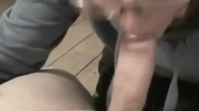 When the Father comes home, the Daughter immediately gives him a Blowjob