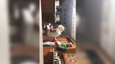 Real Son wanks behind Mom and cums