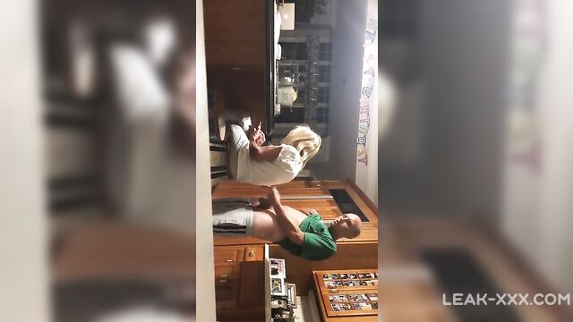 Real Son wanks behind Mom and cums