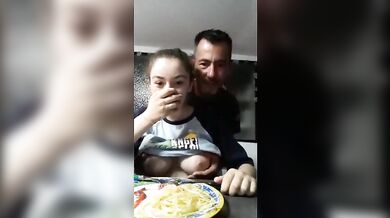 Slutty Daughter shows her Father her breasts during dinner