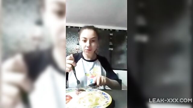 Slutty Daughter shows her Father her breasts during dinner - 1 image