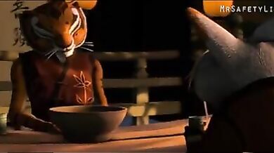 Kung Fu Panda fucks the tigress and Tai Lung (cartoon)