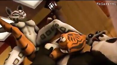 Kung Fu Panda fucks the tigress and Tai Lung (cartoon)