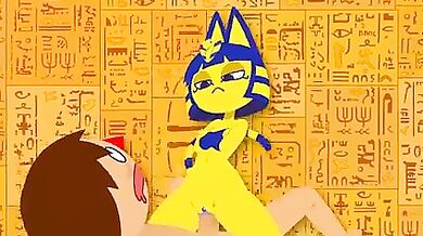 Sex cartoon with the Egyptian cat Ankha