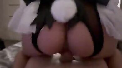 Russian brother fucks his sister's pussy in a costume bunny