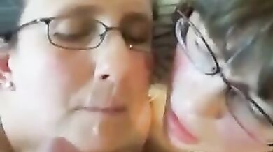 Daddy cums in the mouth and face of blonde mommy with the teen daughter