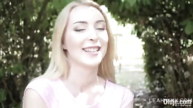 Bald daddy satisfied his daughter well by fucking her 69 position outdoor - 1 image