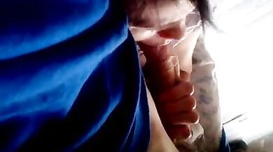 Mom with glasses sucks son's dick pov