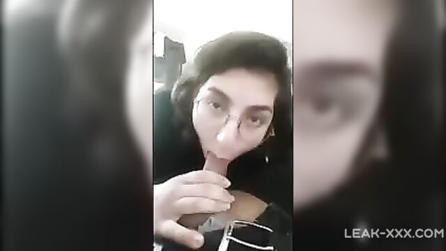 A brunette sister in glasses gave a blowjob to her brother - 1 image