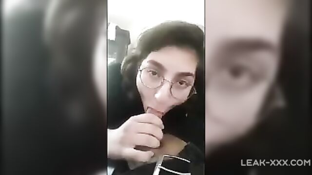 A brunette sister in glasses gave a blowjob to her brother