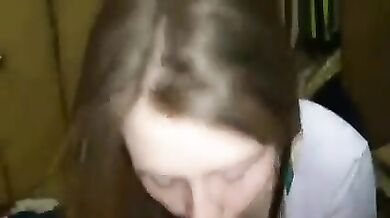 Deep blowjob from teen sister pov