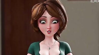 Finally, Aunt Cass gave a blowjob to her nephew 3D