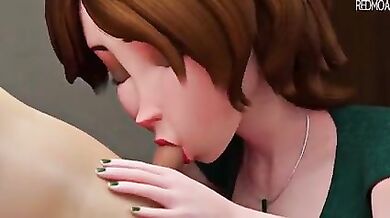 Finally, Aunt Cass gave a blowjob to her nephew 3D