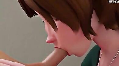 Finally, Aunt Cass gave a blowjob to her nephew 3D
