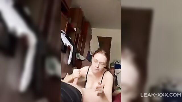 Daughter with glasses sucking dad's dick while mom is at work - 4 image