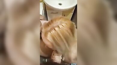 Mature mom sucks dad and son cock in the bath