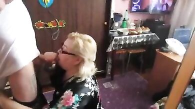 Son bought a camera and made his old mother suck his dick