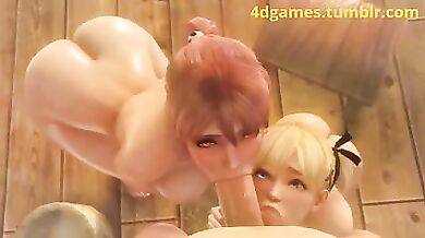 Mommy and daughter suck daddy's big cock 3D incest porn