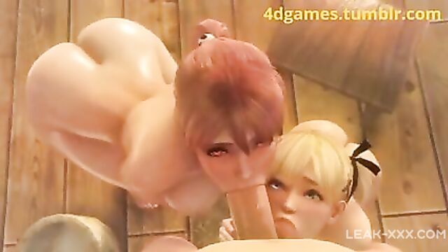 Mommy and daughter suck daddy's big cock 3D incest porn - 3 image