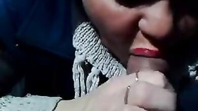 Real mom gives a blowjob to her son in the car