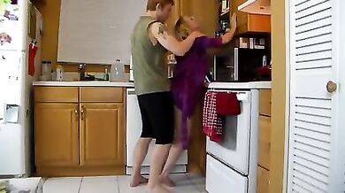 The Son Rubbed Against Mom's butt in Kitchen