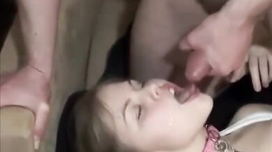 Father and his friends fuck his slutty daughter in all holes